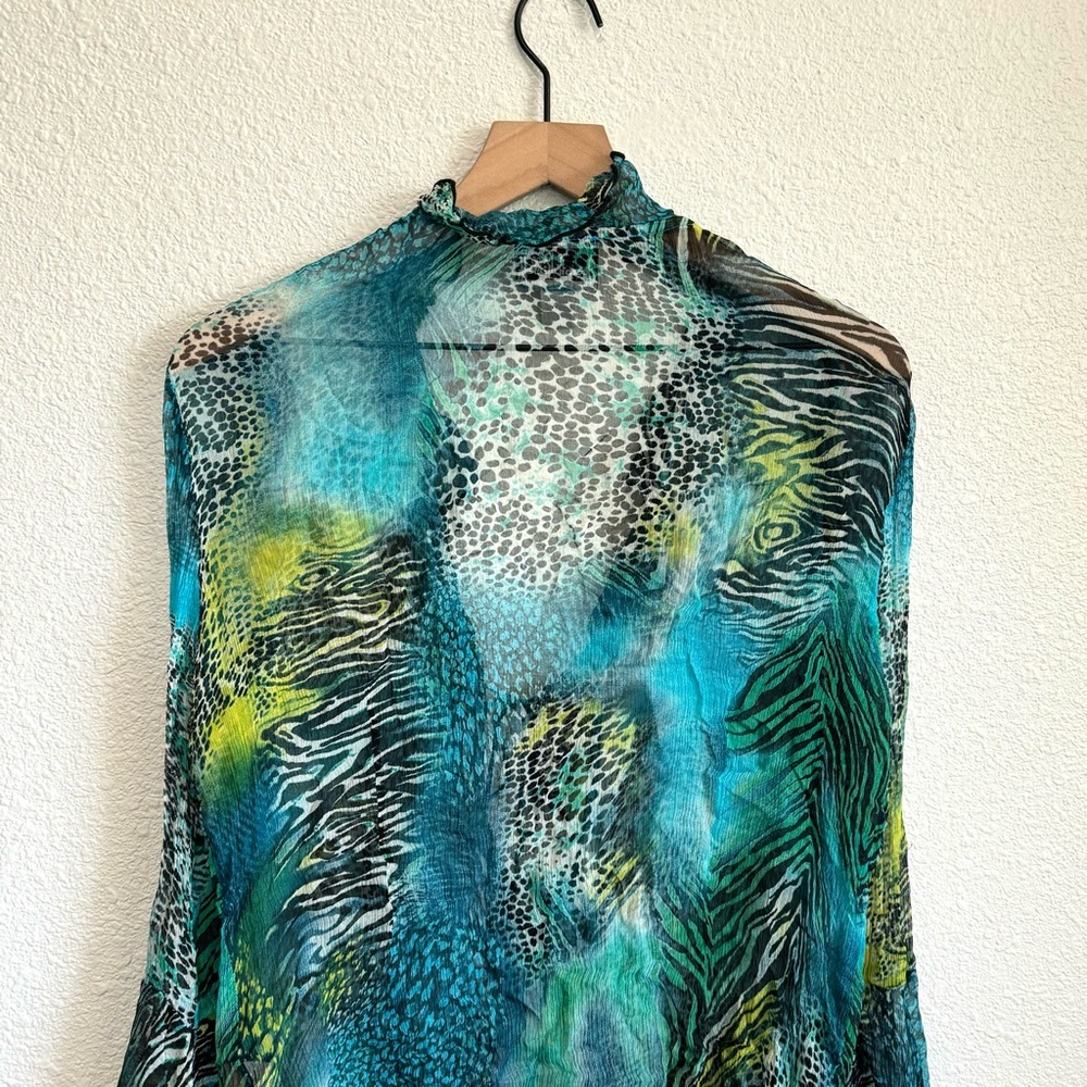 Joseph Ribkoff Women's Size 14 Front Tie Cardigan Sheer Animal Print Y2K Fairy - Picture 6 of 13